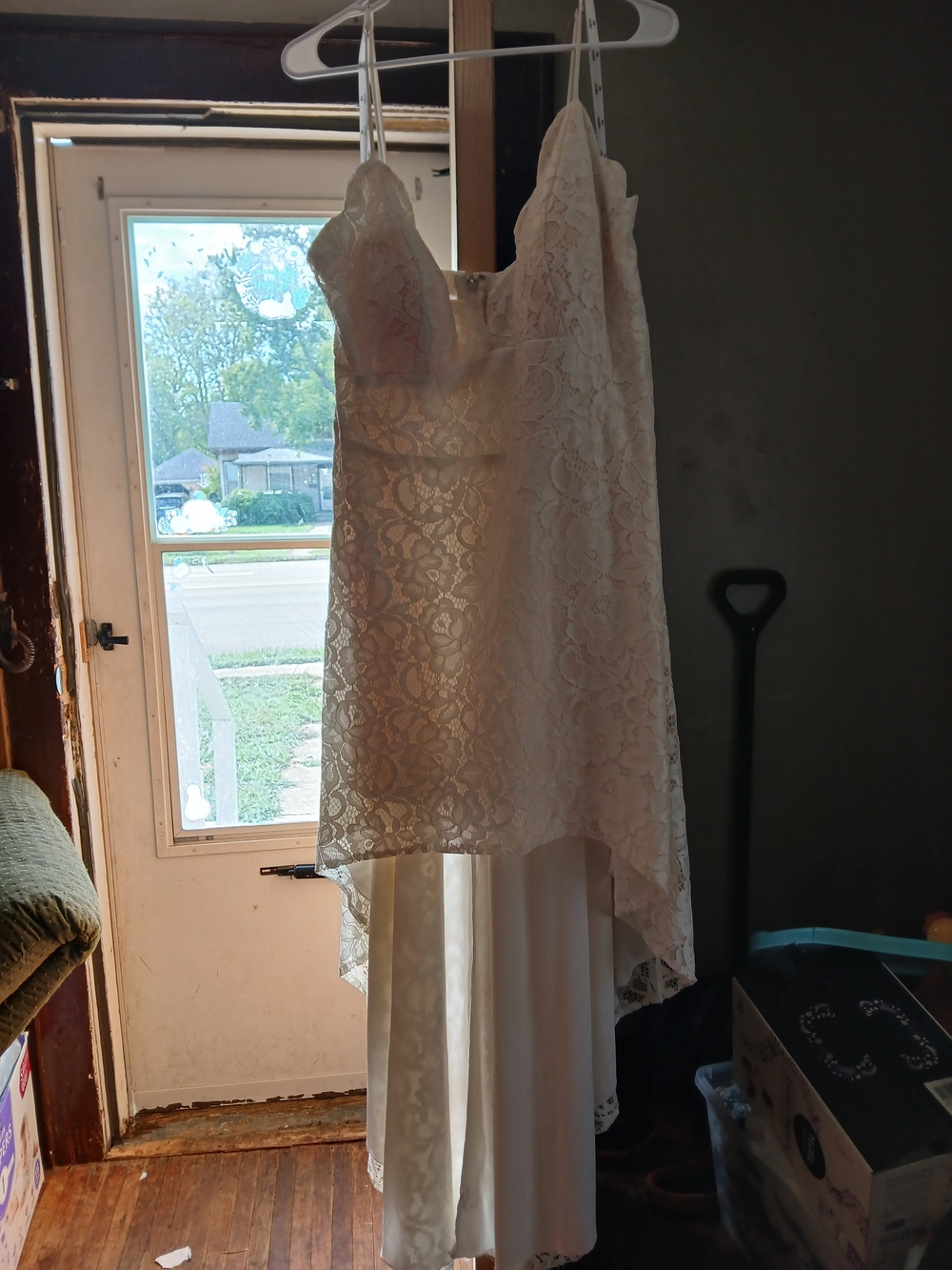 David's Bridal Ivory Lace High-Low Slip Dress